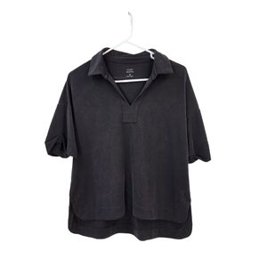 Cozy Earth Women's Cuffed Short Sleeve V-Neck Collared Shirt - XS